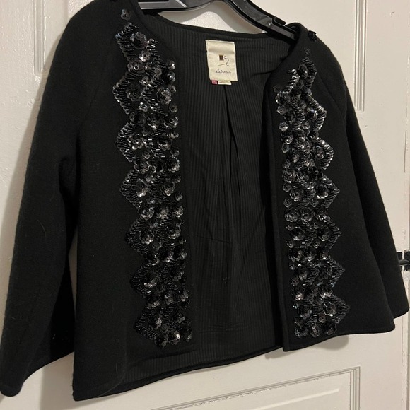 ELEVENSES black sequin trimmed wool jacket cardigan blazer S - Picture 8 of 9